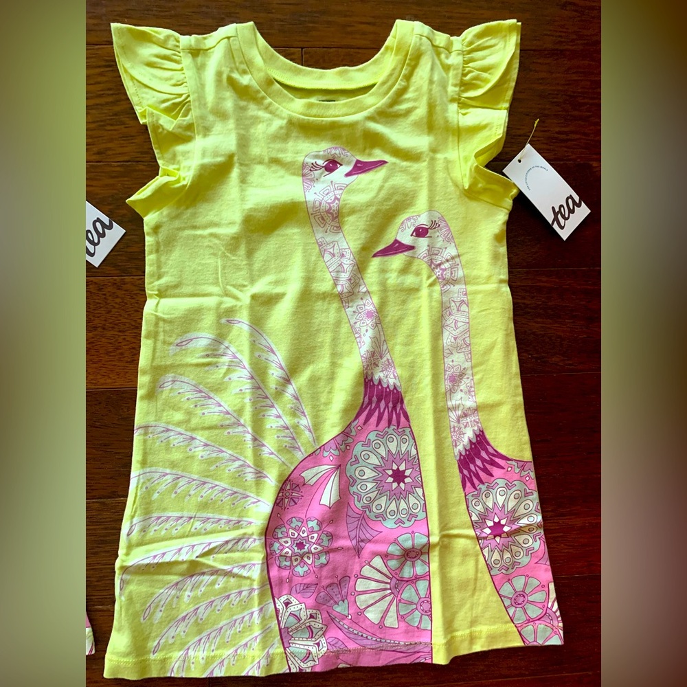 Tea Collection Yellow and Pink Swan Dress